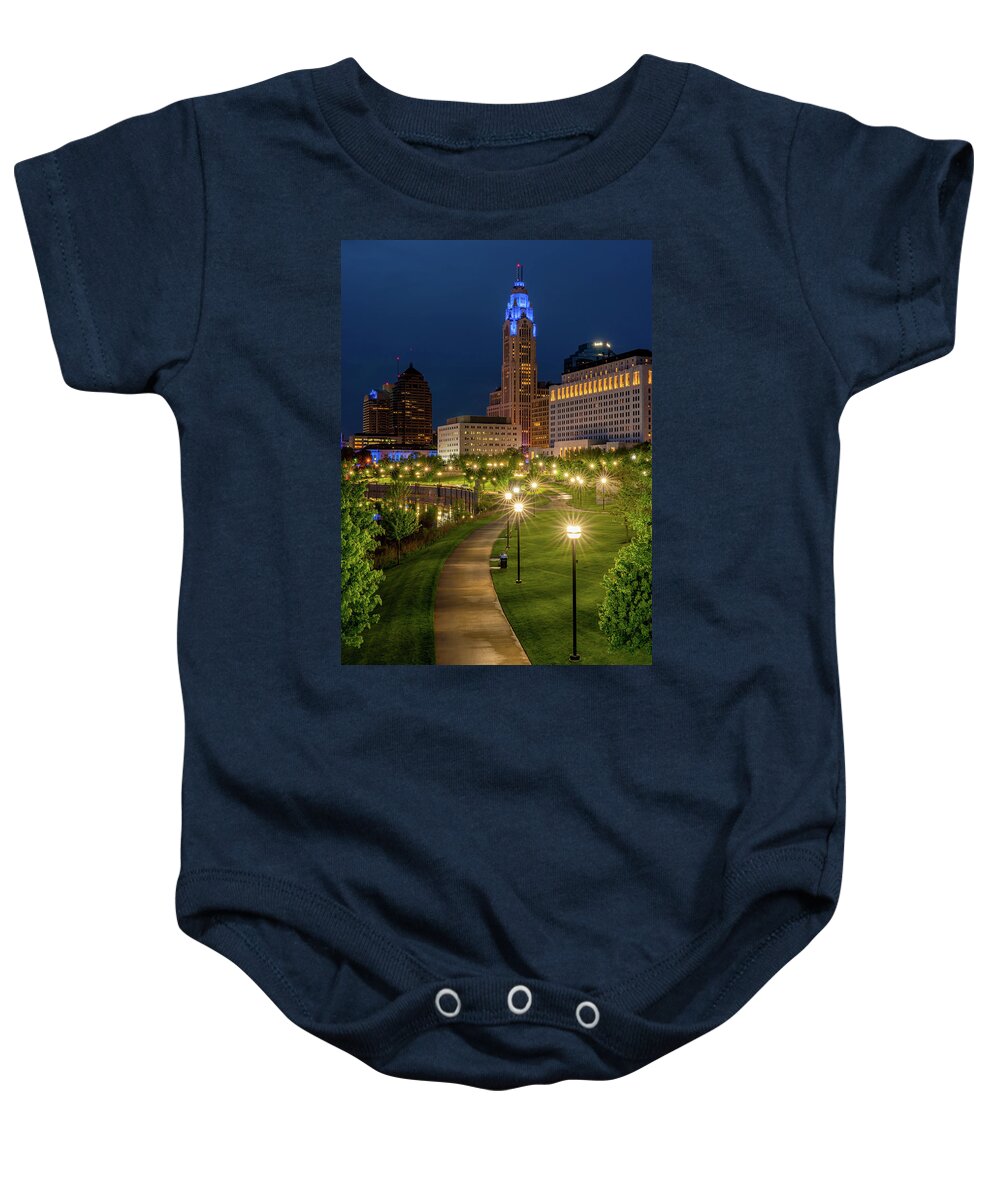 City Baby Onesie featuring the photograph The Scioto Mile by Arthur Oleary