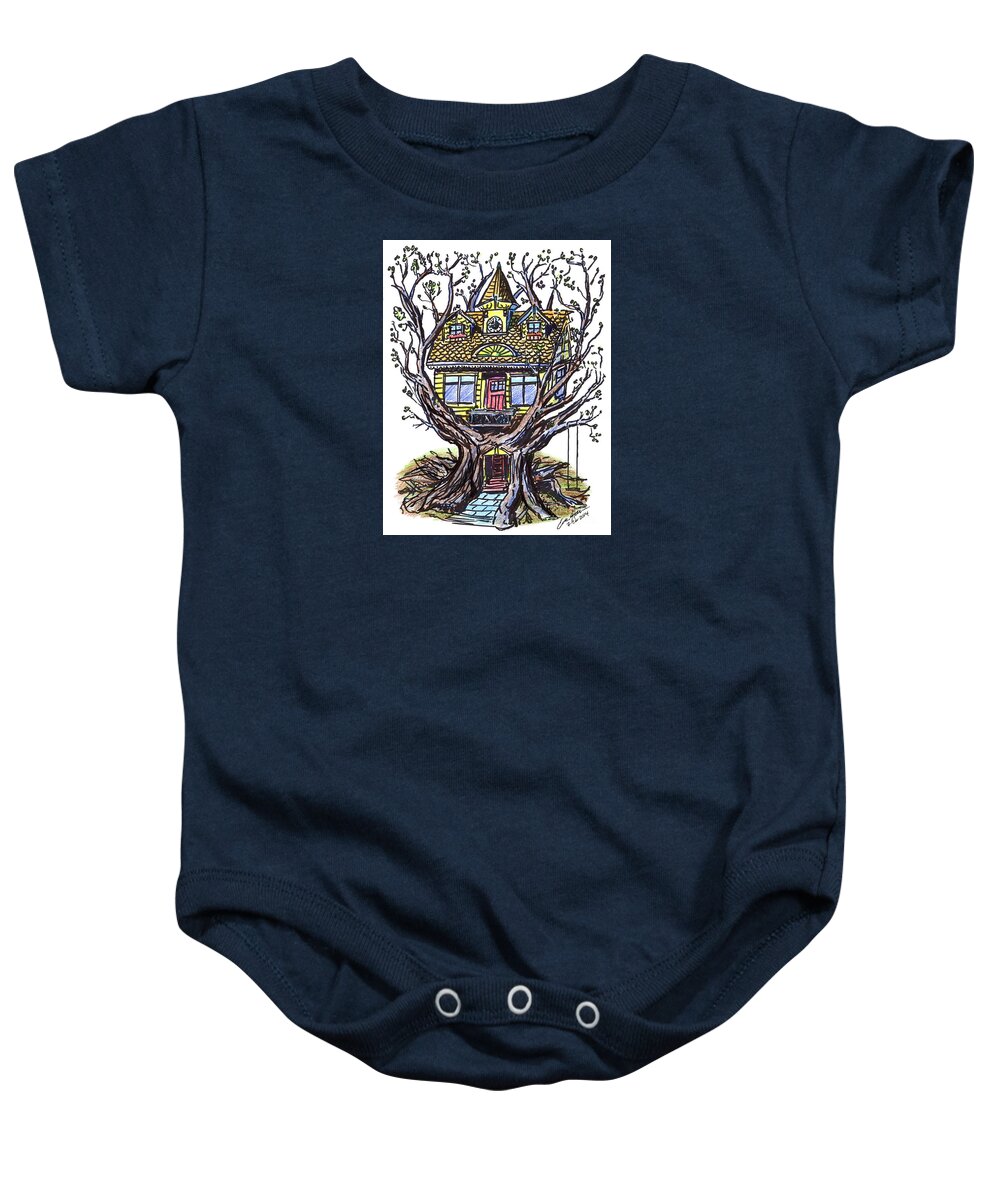 Treehouse Baby Onesie featuring the drawing Treehouse by Eric Haines