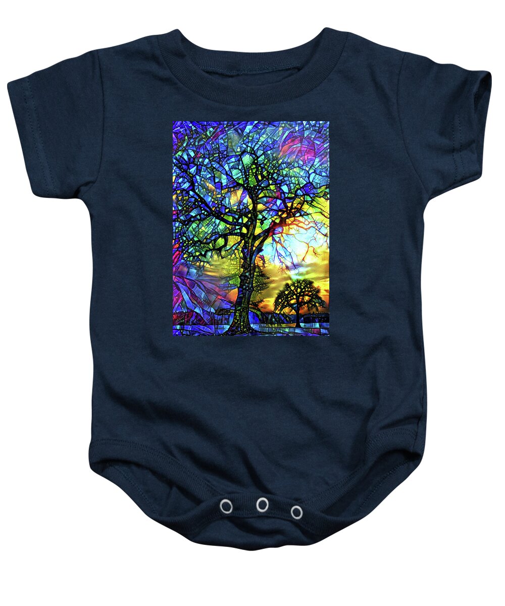 Stained Glass Baby Onesie featuring the digital art Trees - Stained Glass by Peggy Collins