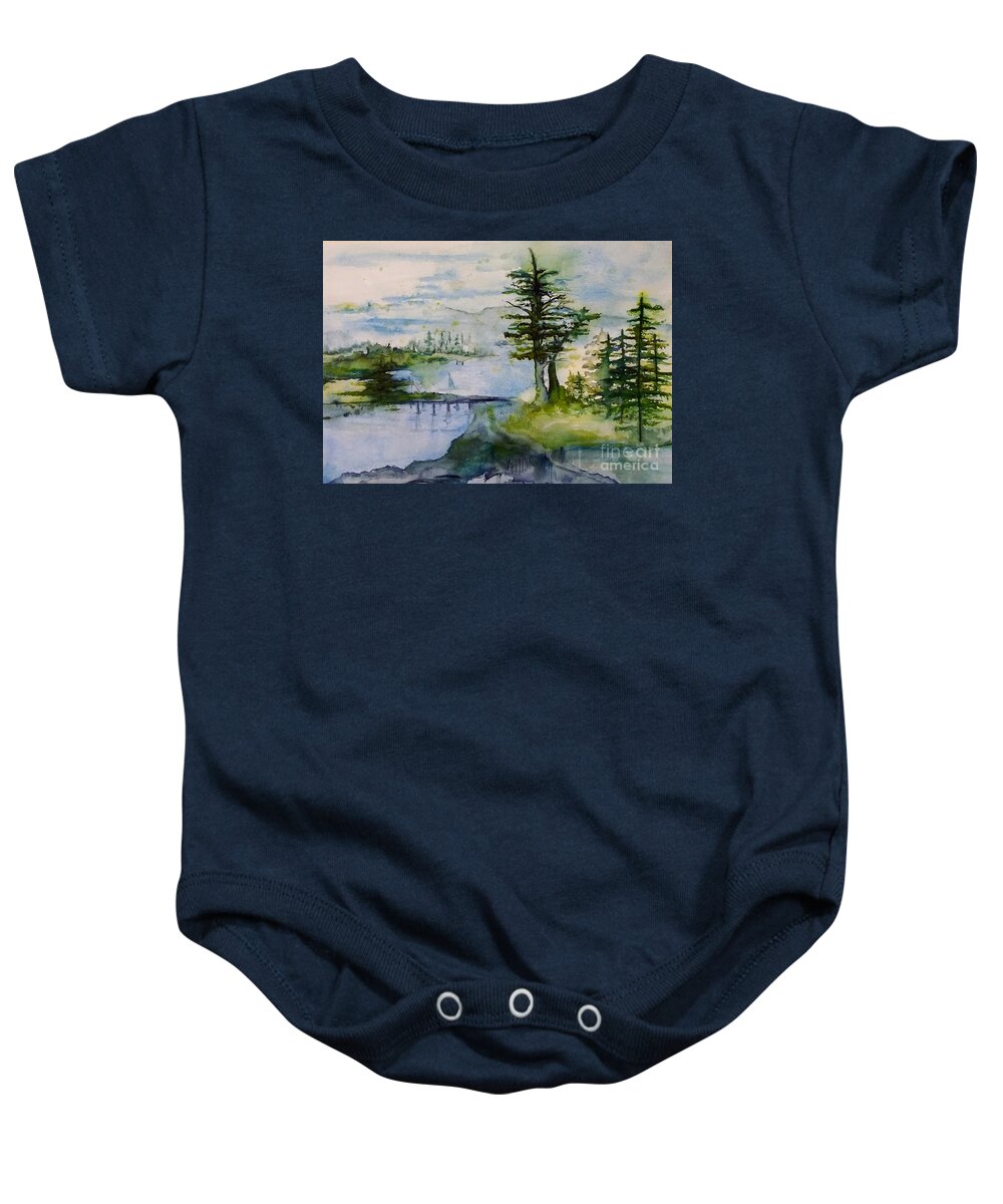 Water Baby Onesie featuring the painting Tribute-ary by Valerie Shaffer