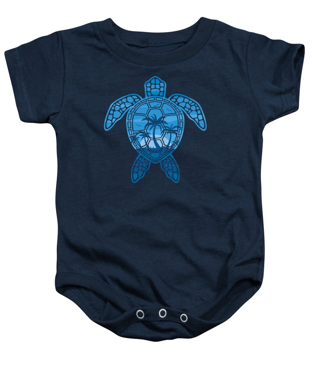 Blue Baby Onesie featuring the digital art Tropical Island Sea Turtle Design in Blue by John Schwegel