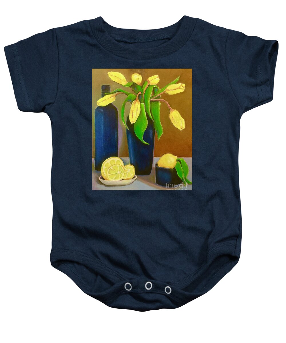 Flowers Baby Onesie featuring the painting Tulips and lemon by Lana Sylber