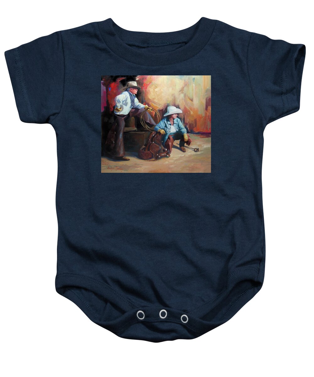 Western Art Baby Onesie featuring the painting Two of a Kind by Carolyne Hawley
