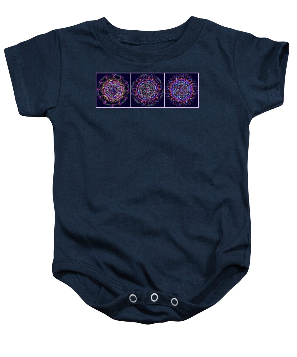 Round Baby Onesie featuring the photograph Unraveling Rainbow Triptych by Judy Kennedy