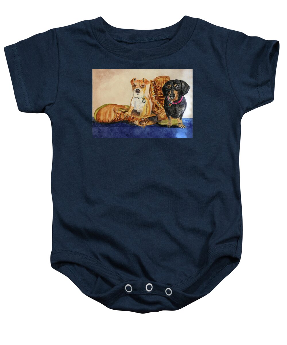 Boots Baby Onesie featuring the painting Waiting For Our Soldier by Barbara F Johnson