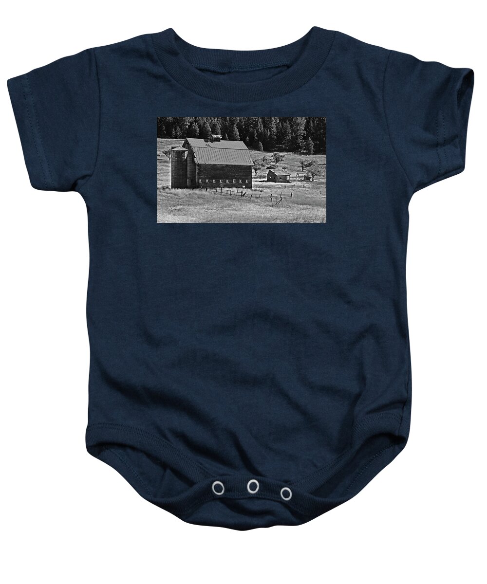 Washington State Homestead Baby Onesie featuring the digital art Washington State Homestead, B/W by Fred Loring