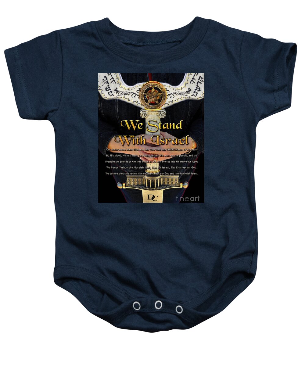 Israel Baby Onesie featuring the digital art We Stand With Israel by Constance Woods