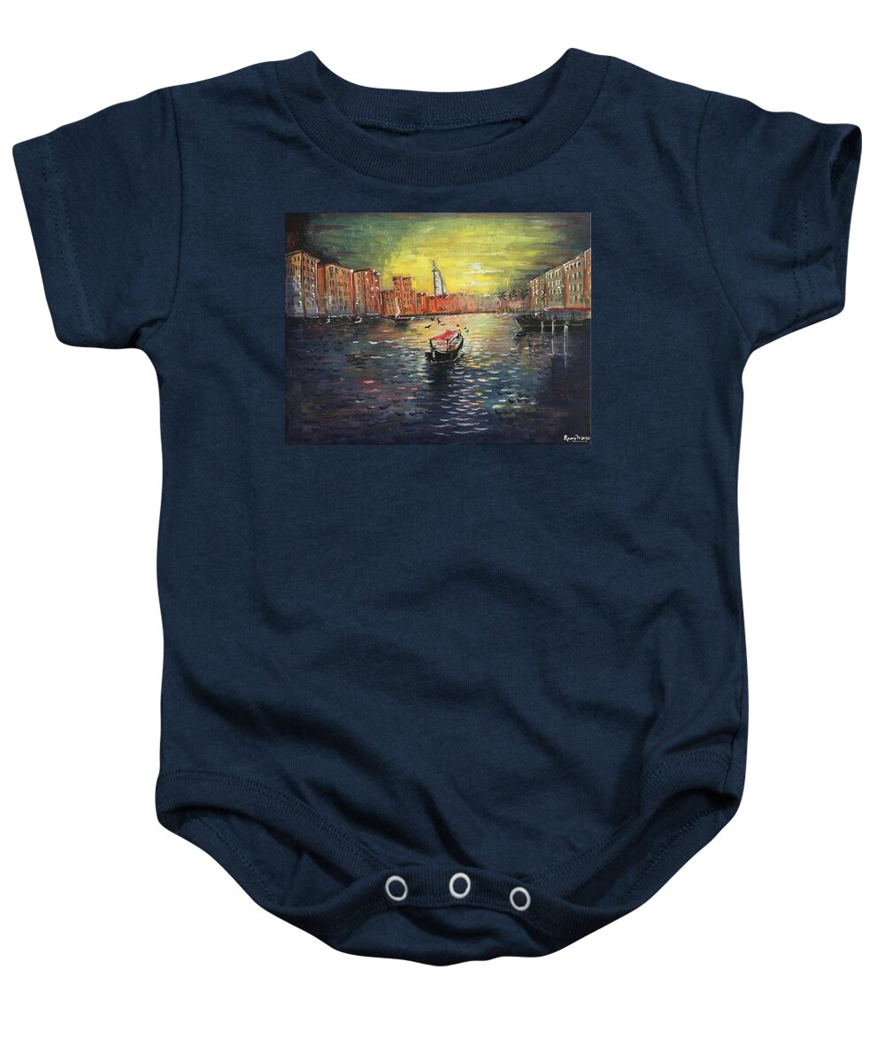 Dubai Baby Onesie featuring the painting Welcome to Dubai Jumeirah by Remy Francis
