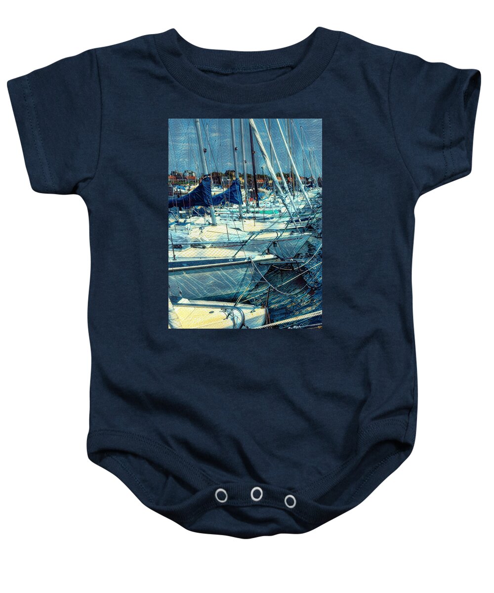 Boats Baby Onesie featuring the photograph White Sailboats in the Harbor Nautical Painting by Debra and Dave Vanderlaan