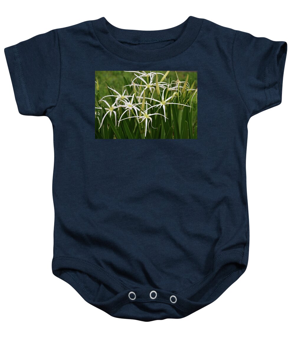 Lily Baby Onesie featuring the photograph White Spider Lily Flower Garden by Gaby Ethington