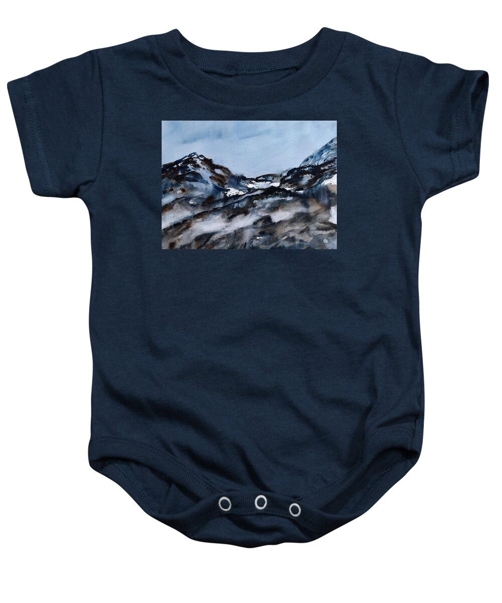 Mountains Baby Onesie featuring the painting Wintry Mountains #3 by Wendy Keeney-Kennicutt