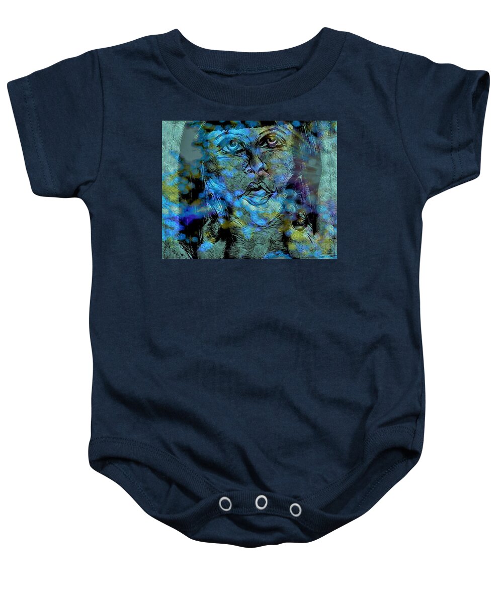 Modern Abstract Art Baby Onesie featuring the mixed media Woman With Large Earrings by Joan Stratton