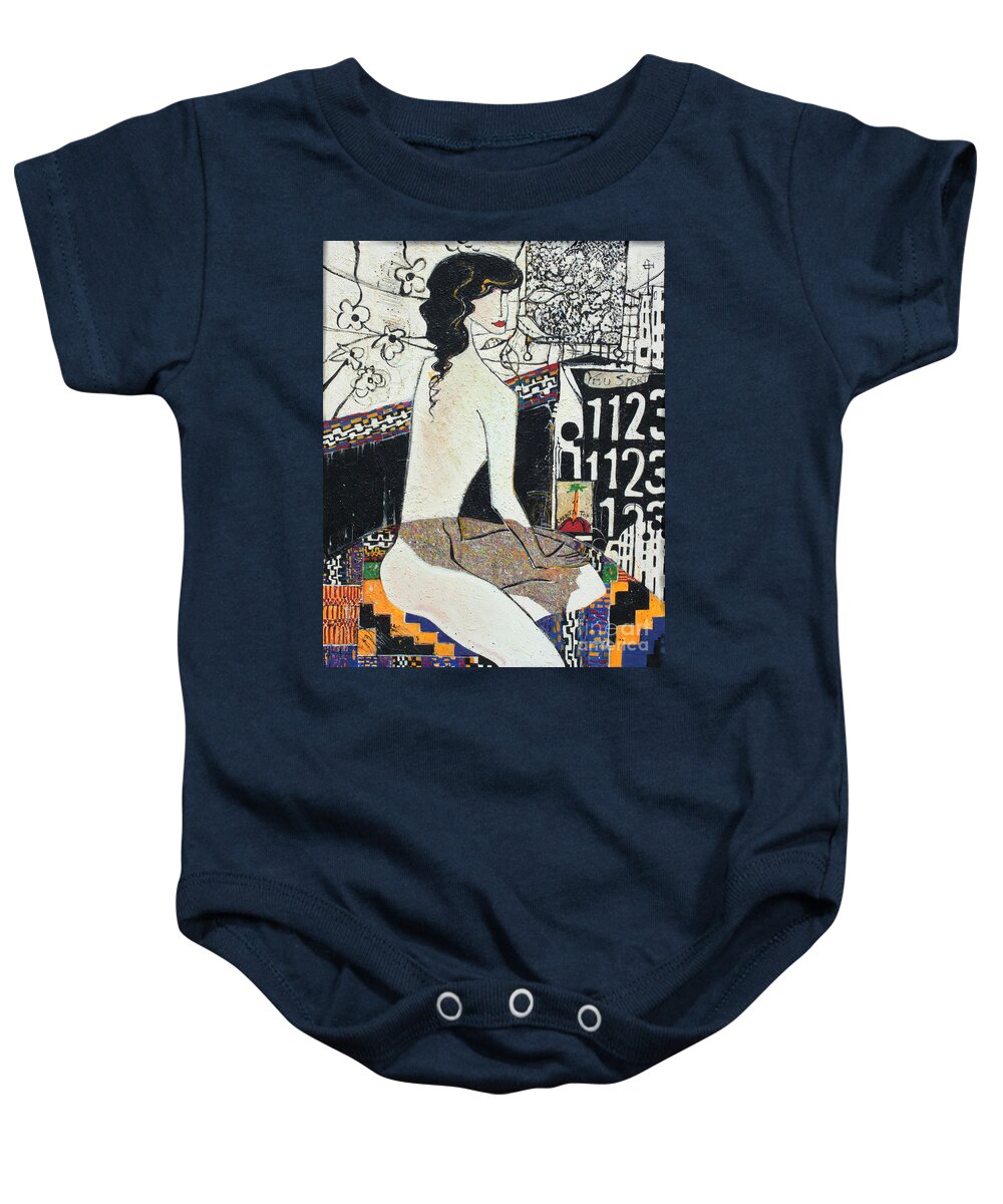 Working From Home Baby Onesie featuring the mixed media Working from Home I by Cherie Salerno