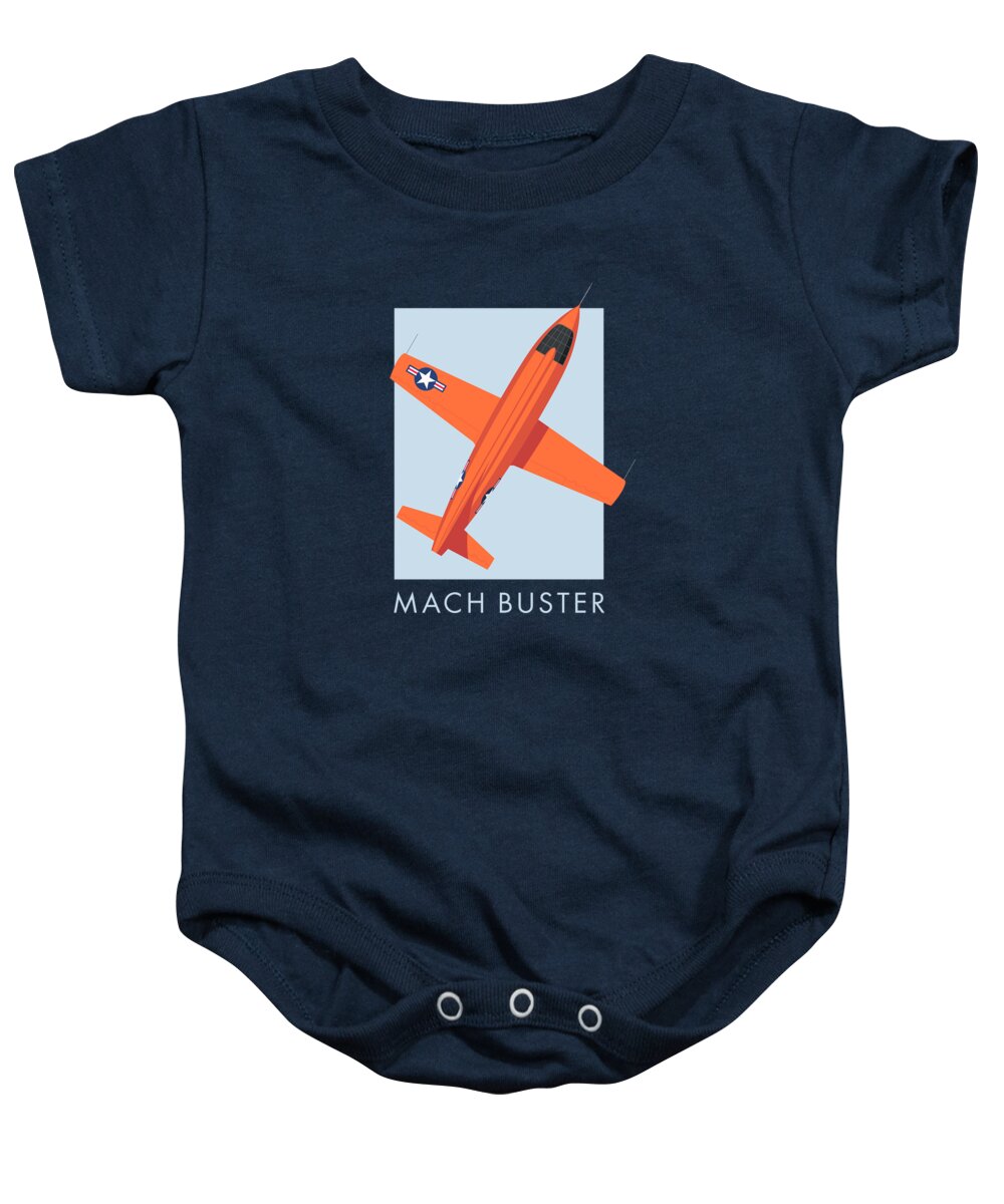 Aircraft Baby Onesie featuring the digital art X-1 Mach Buster Rocket Aircraft - Orange Grey by Organic Synthesis