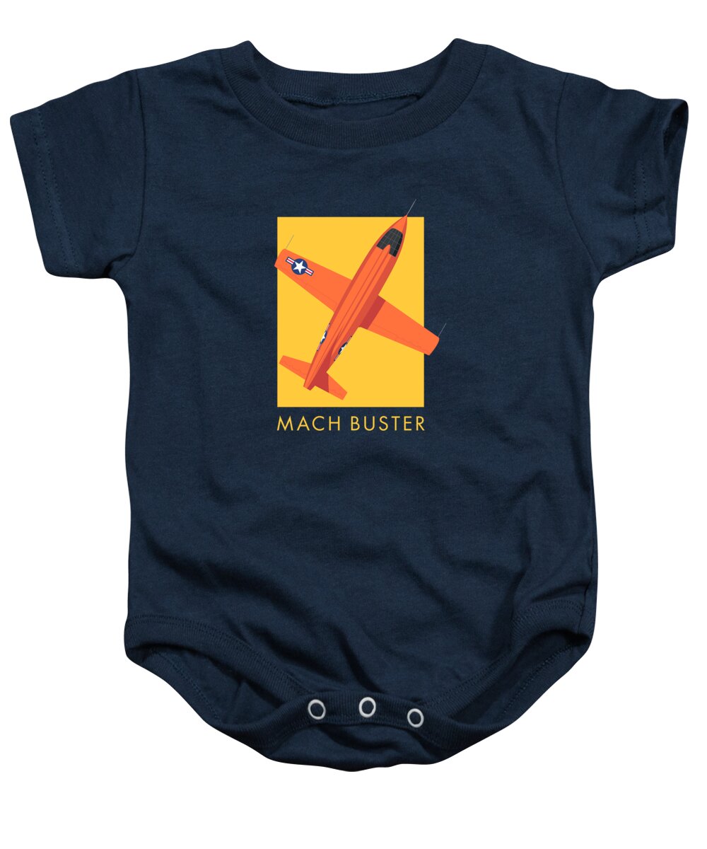 Aircraft Baby Onesie featuring the digital art X-1 Mach Buster Rocket Aircraft - Orange Yellow by Organic Synthesis