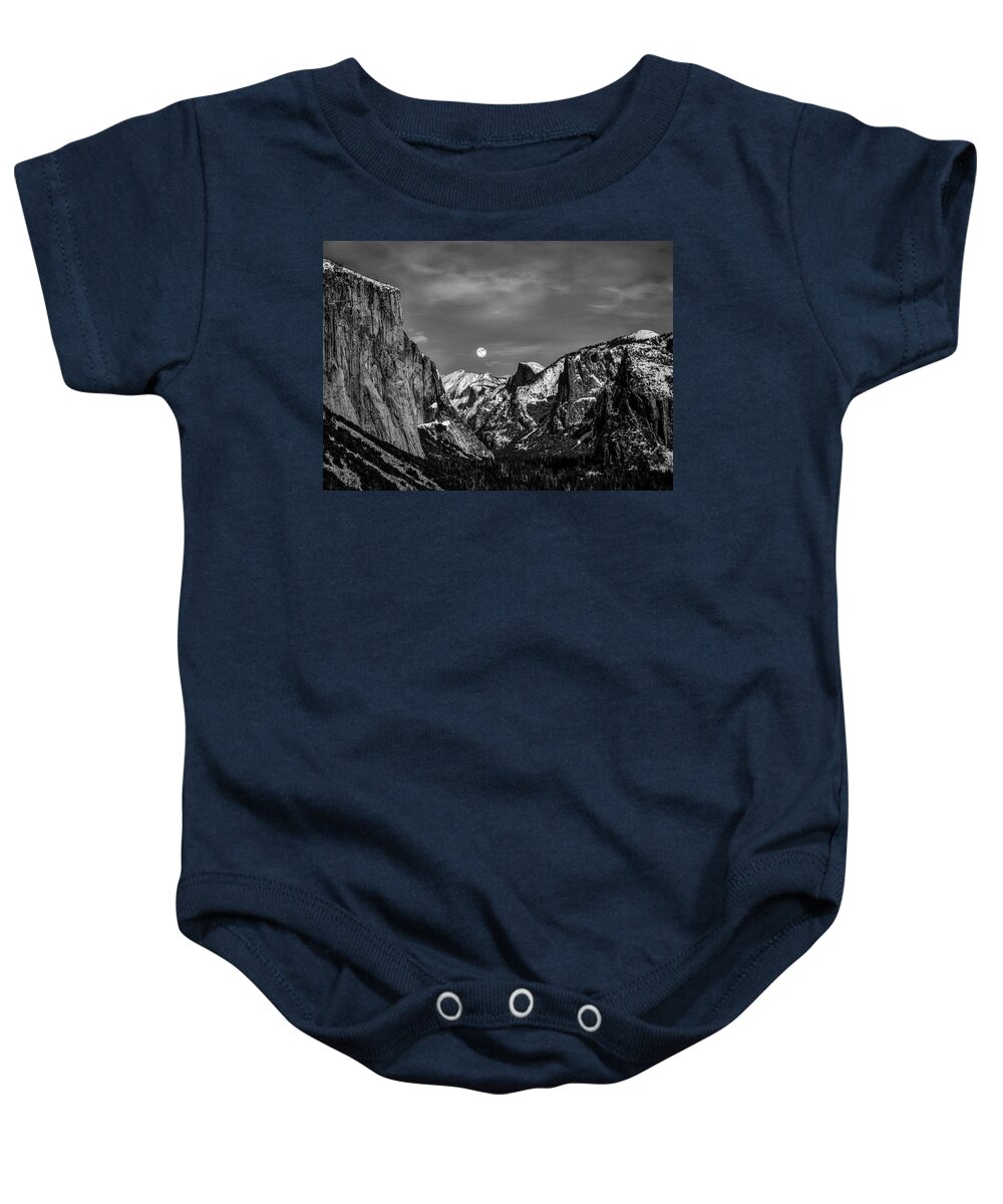 Landscape Baby Onesie featuring the photograph Yosemite Winter Moon by Romeo Victor