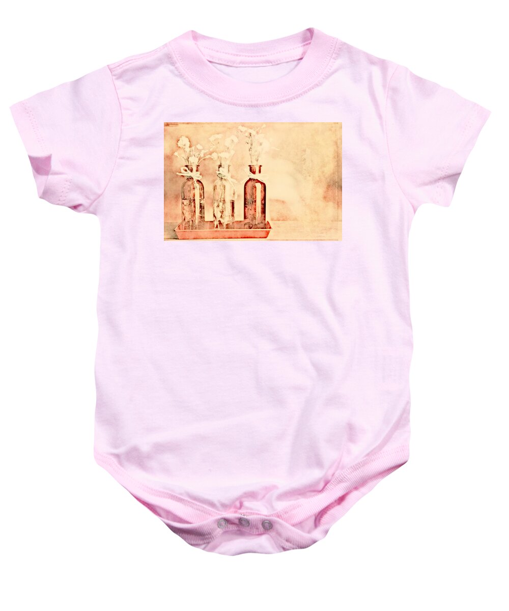 Peach Baby Onesie featuring the photograph 1-2-3 Bottles - r9t2b by Variance Collections