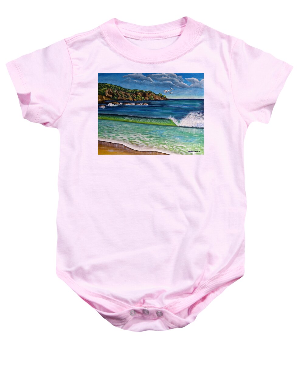 Grand Anse Beach Baby Onesie featuring the painting Crashing Wave by Laura Forde