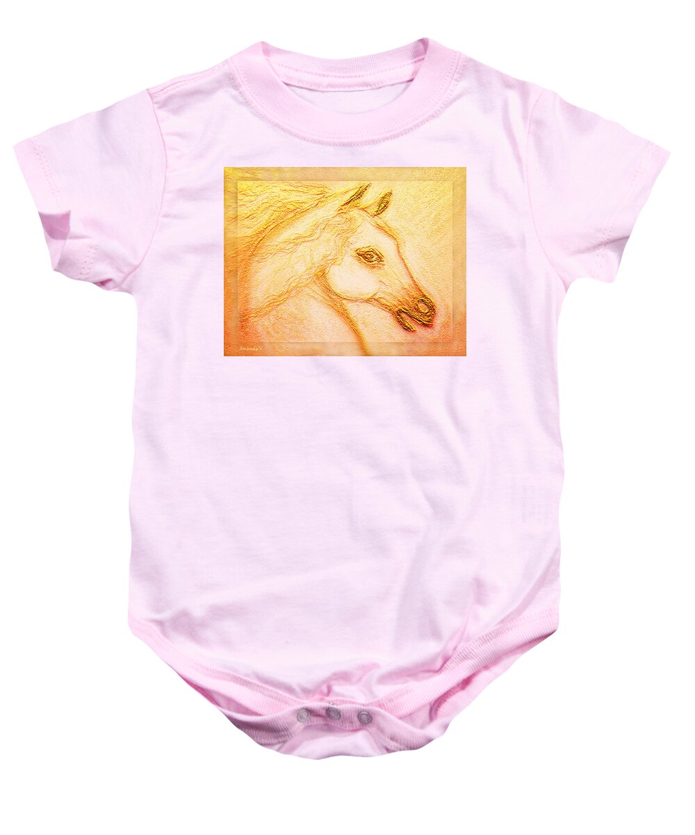 Horse Baby Onesie featuring the mixed media Horse of the Sun #1 by Ananda Vdovic