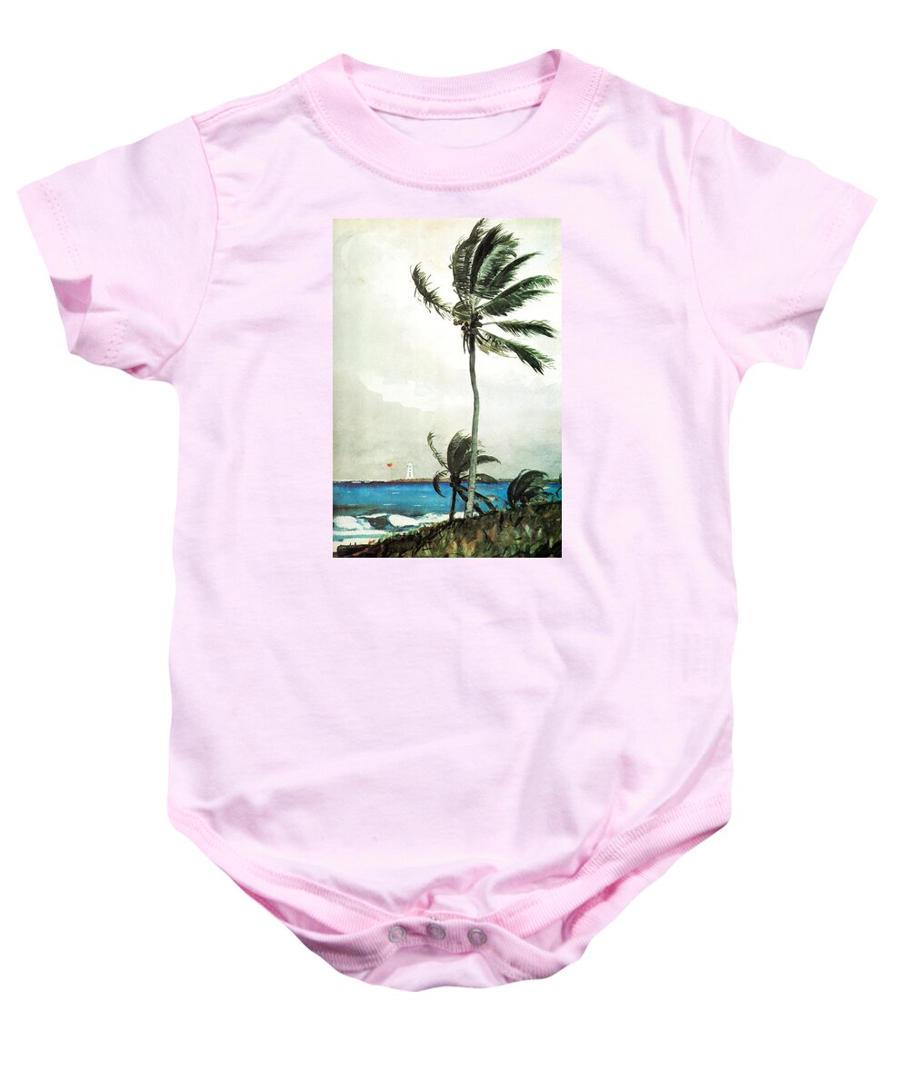 Winslow Homer Baby Onesie featuring the painting Palm Tree Nassau by Celestial Images