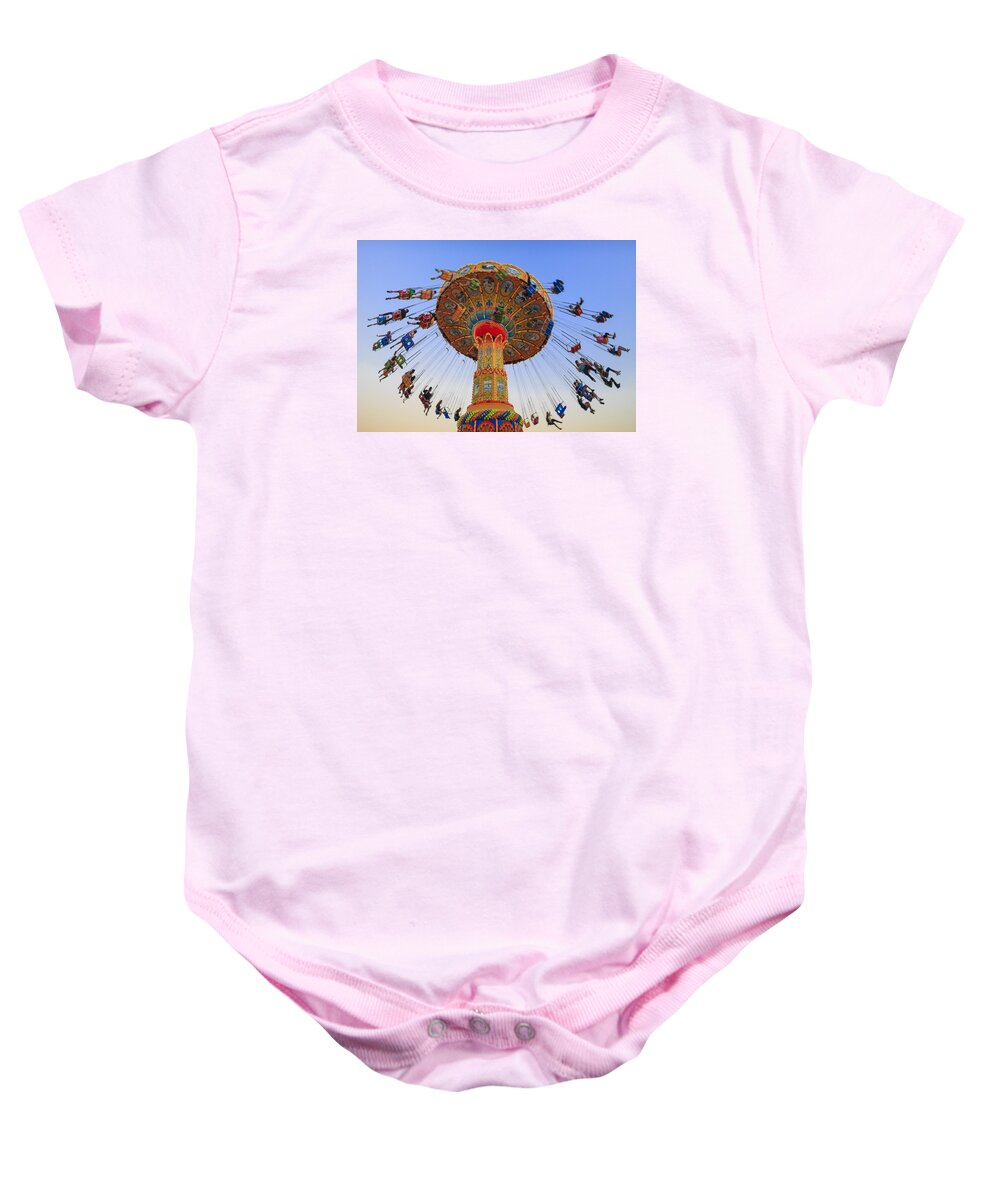 Carnival Baby Onesie featuring the photograph Santa Cruz SeaSwing at Sunset 7 by Scott Campbell
