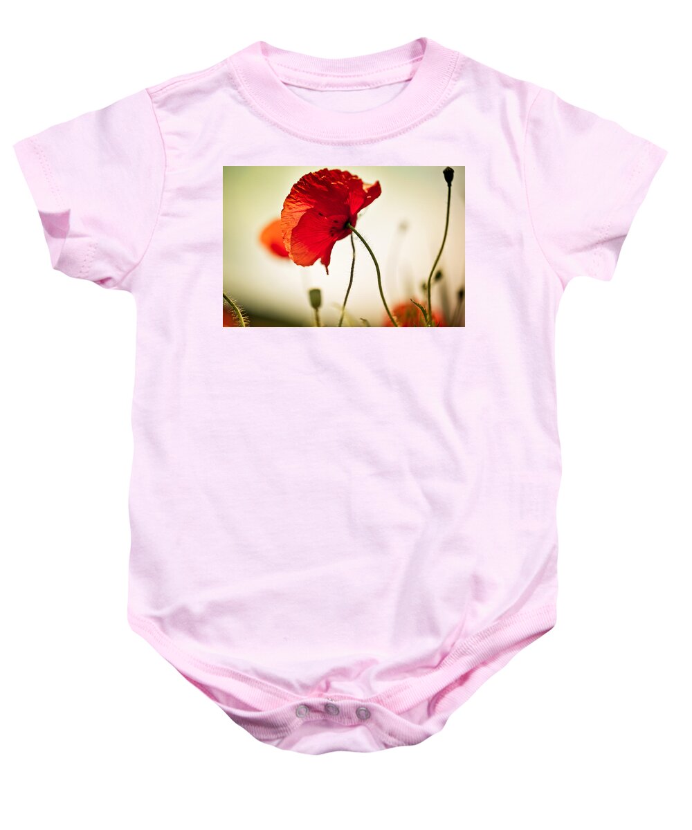 Poppy Baby Onesie featuring the photograph Poppy Meadow #13 by Nailia Schwarz