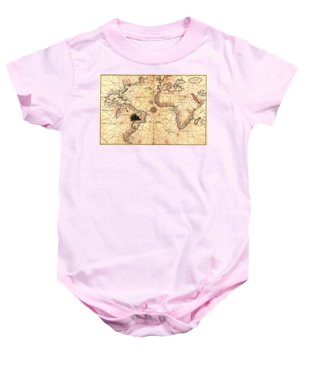 World Baby Onesie featuring the painting 1544 World Map by Joan Olivo