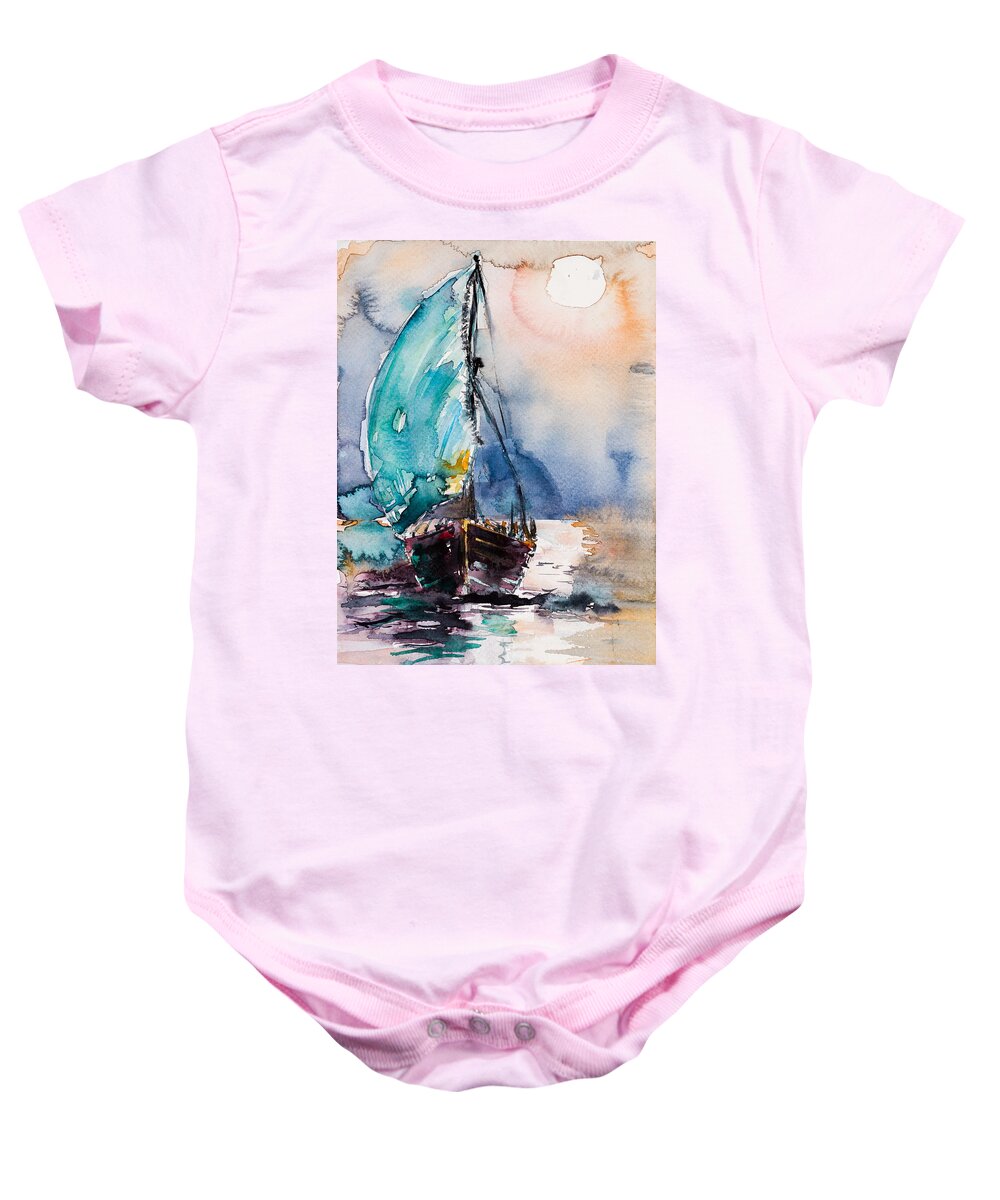 Sailboat Baby Onesie featuring the painting Sailboat #9 by Kovacs Anna Brigitta