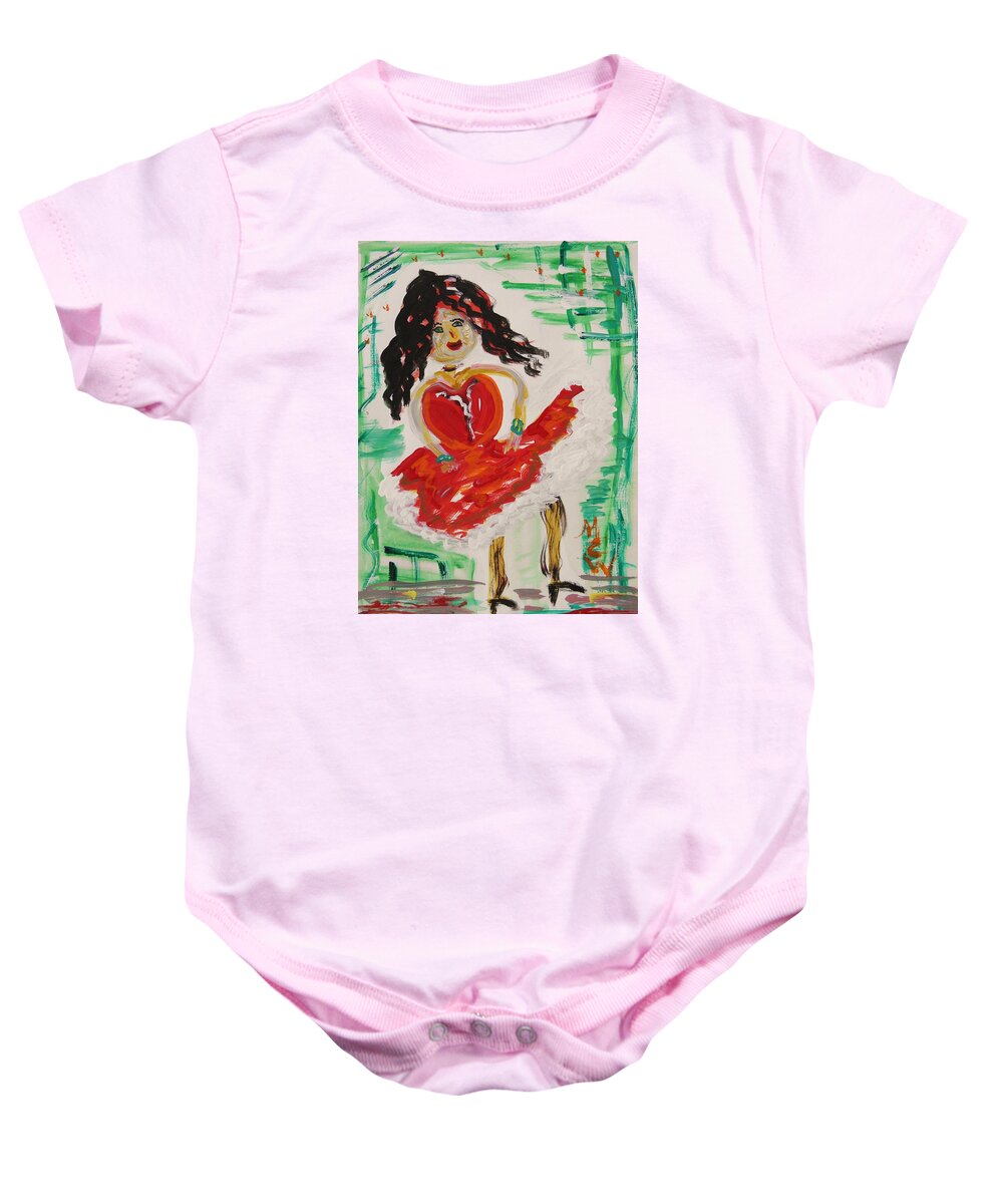 Black Hair Baby Onesie featuring the painting A Can Can Dancer by Mary Carol Williams
