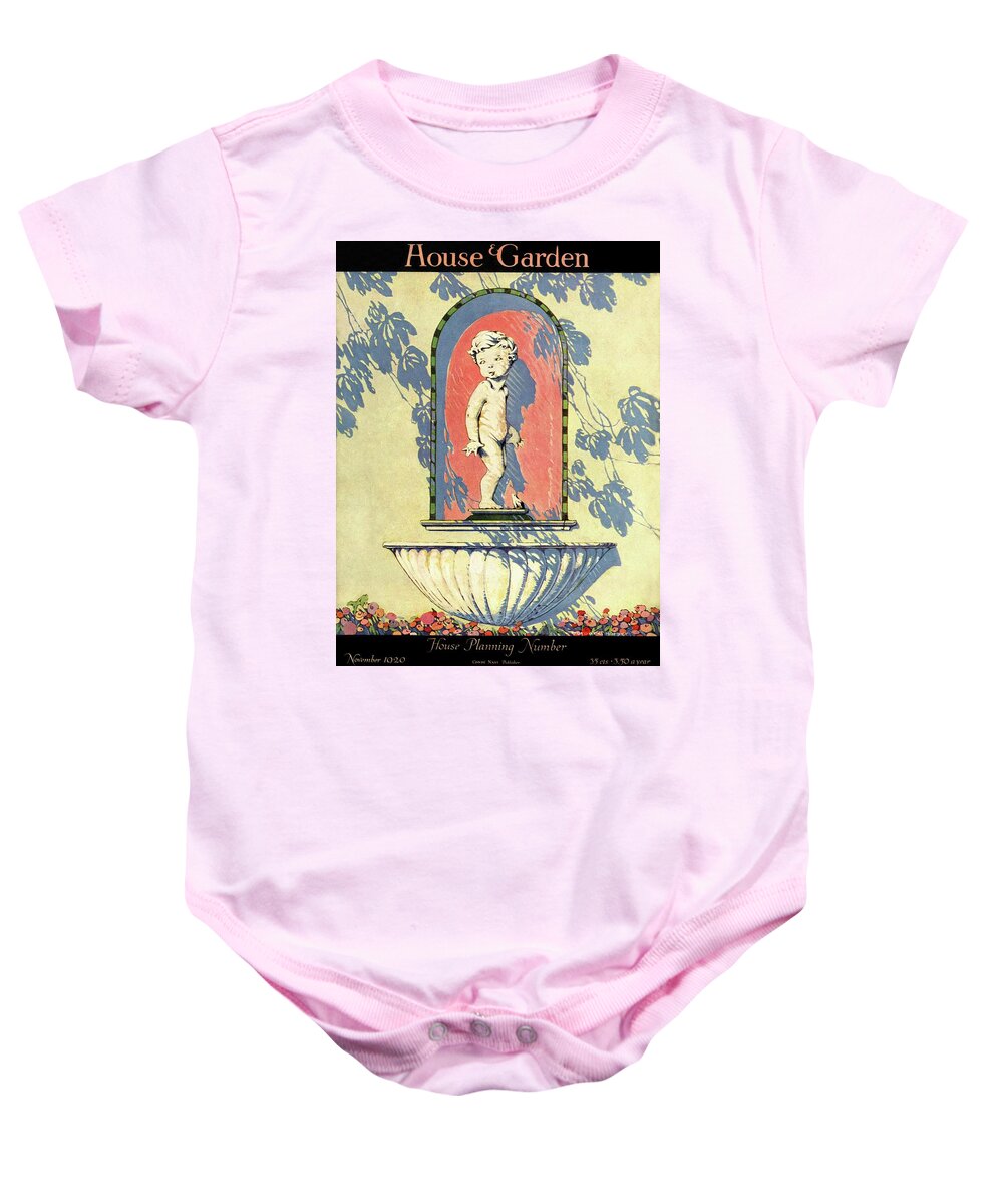 Illustration Baby Onesie featuring the photograph A House And Garden Cover Of A Statue Of A Boy by Margaret Harper