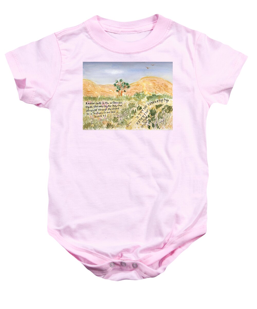Desert Baby Onesie featuring the painting A voice calls by Linda Feinberg