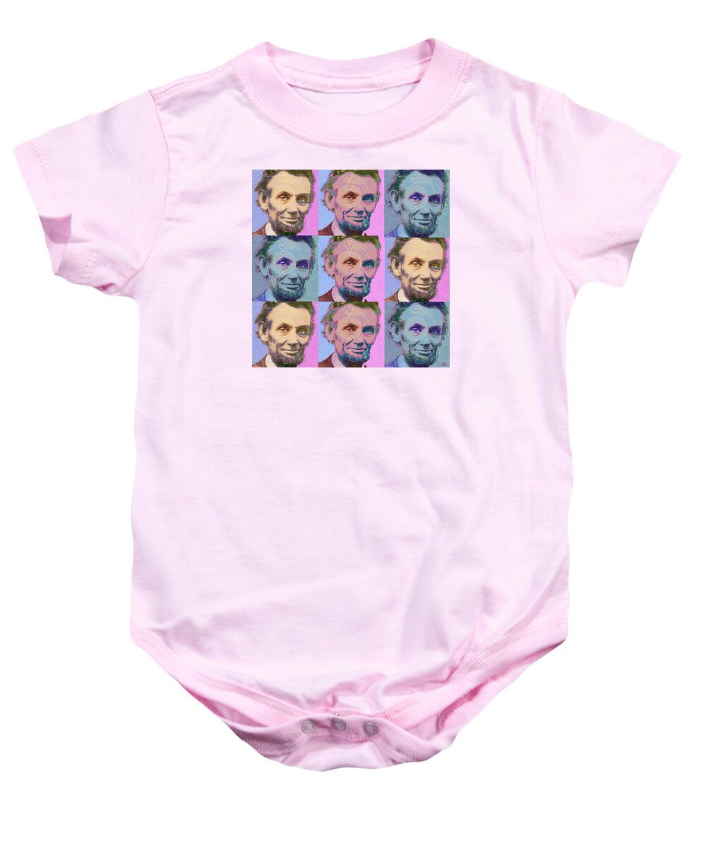 President Baby Onesie featuring the painting Abe Lincoln Smiles Repeat 1 by Tony Rubino