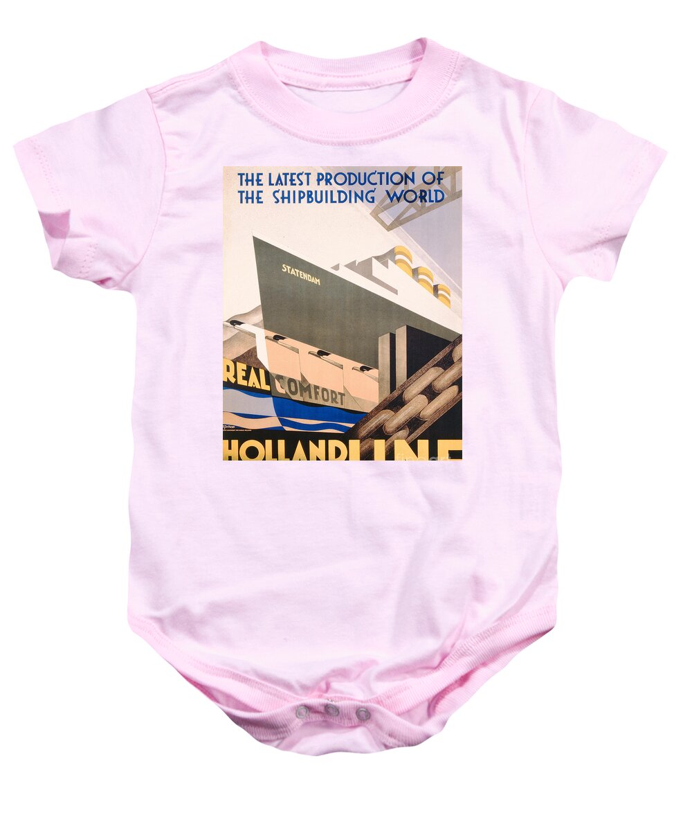 Art Deco Baby Onesie featuring the painting Advertisement for the Holland America Line by Hoff