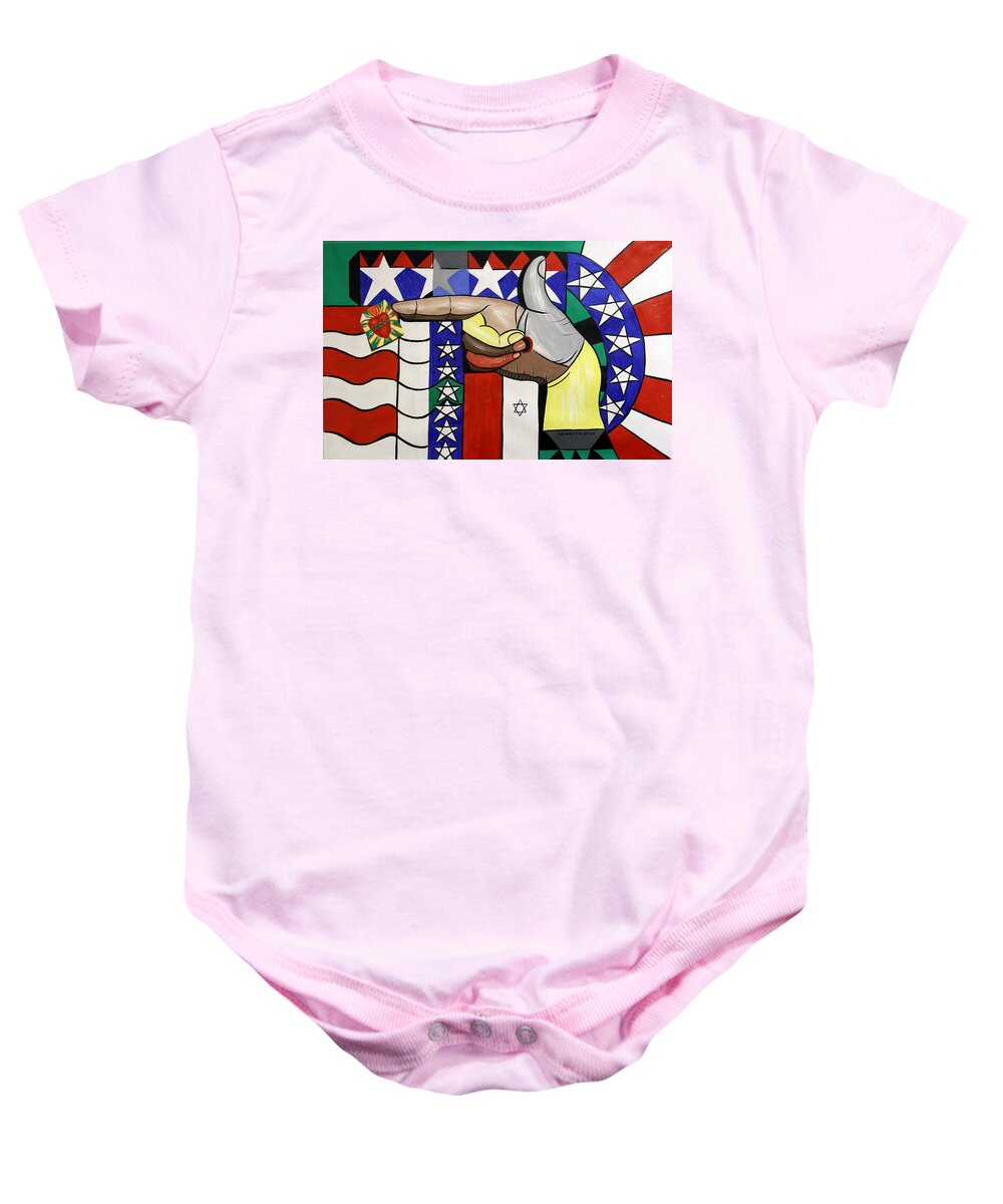 American Hand Gun Baby Onesie featuring the painting American Hand Gun by Anthony Falbo