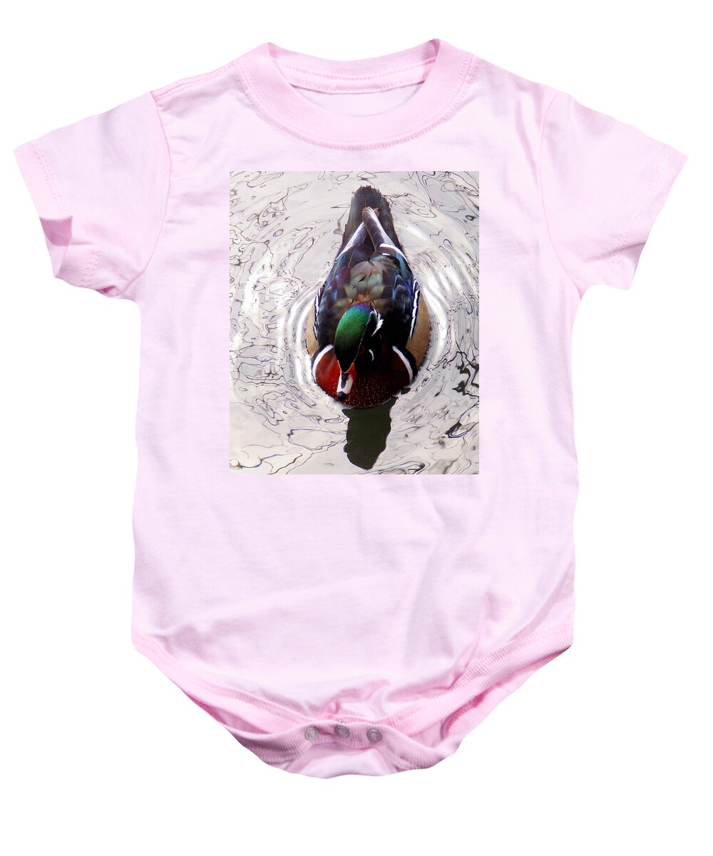 Wood Duck Baby Onesie featuring the photograph Among The Reflections by Zinvolle Art
