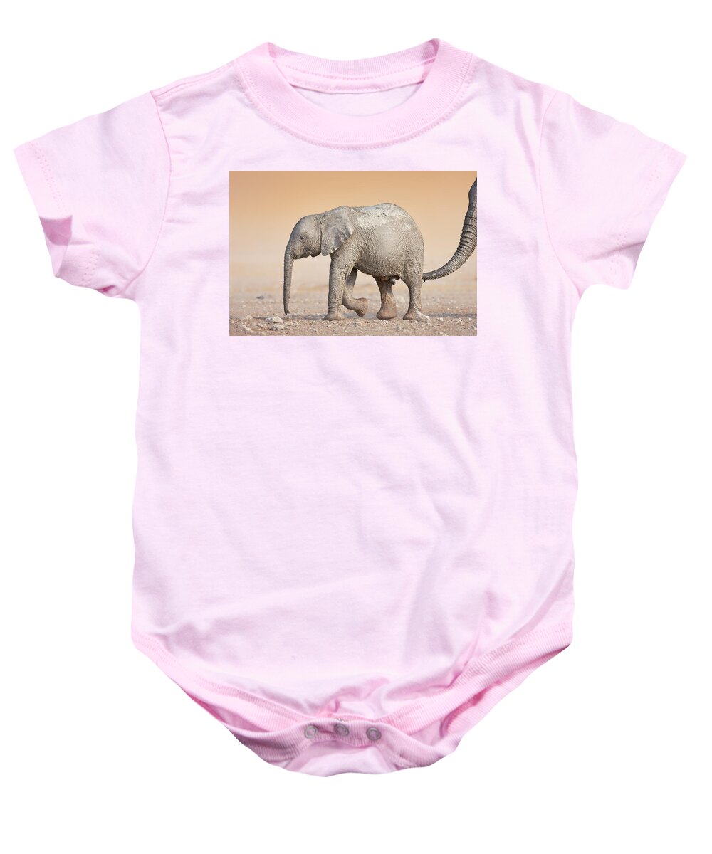 Wild Baby Onesie featuring the photograph Baby elephant by Johan Swanepoel