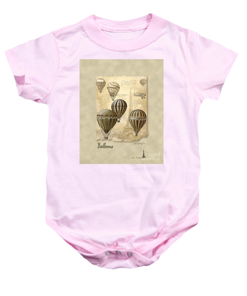 Hot Air Balloons Baby Onesie featuring the mixed media Balloons With Sepia by Lee Owenby