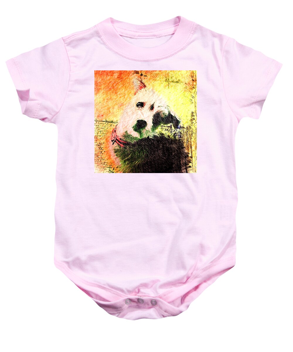 Puppy Baby Onesie featuring the mixed media Baxter by Kevyn Bashore