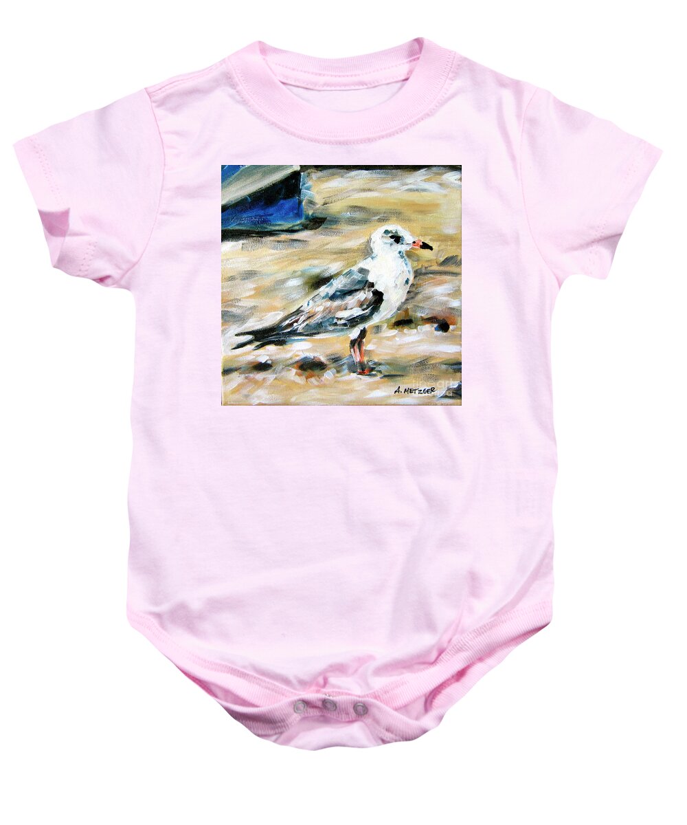Seagull Baby Onesie featuring the painting Beach Seagull by Alan Metzger