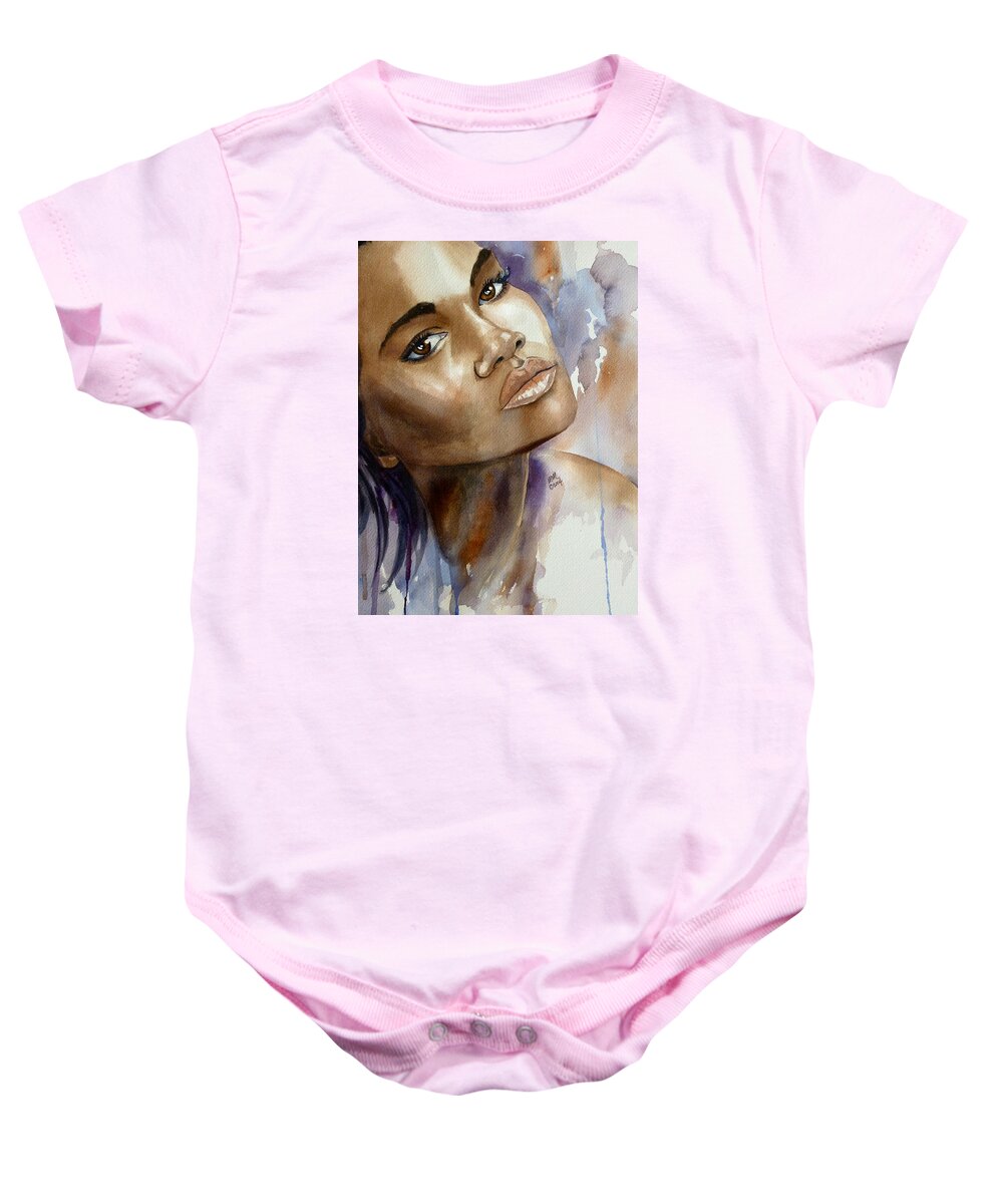 Beautiful Black Lady Baby Onesie featuring the painting Beautifully You-nique by Michal Madison