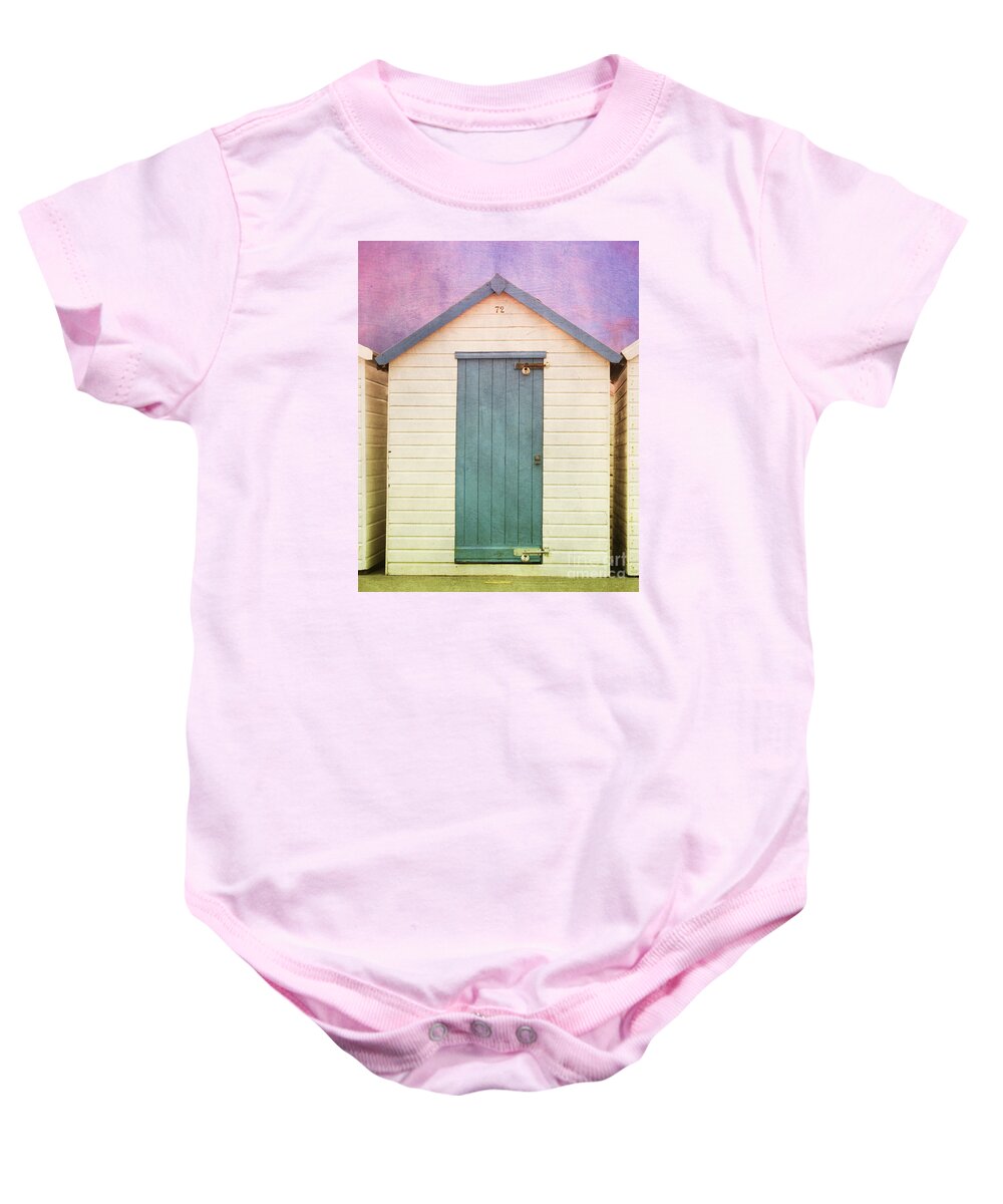 Beach Huts With Texture Baby Onesie featuring the photograph Blue Beach Hut by Terri Waters