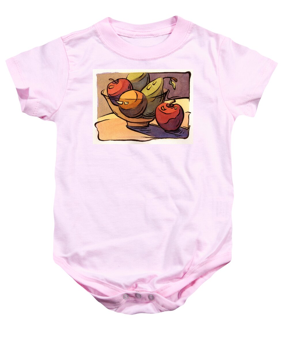 Radishes Baby Onesie featuring the painting Bowl of Fruit 8 by Konnie Kim