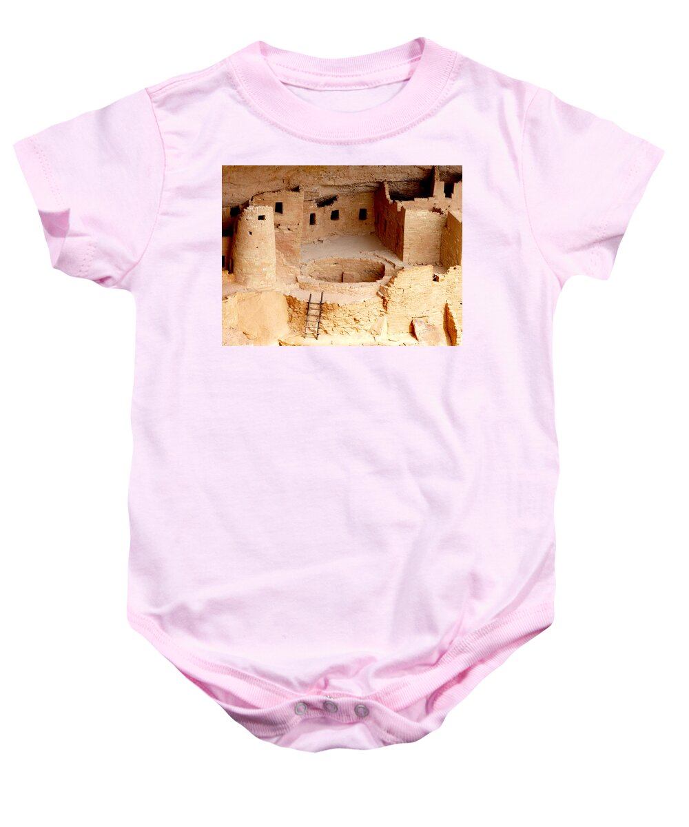 Cliff Palace Baby Onesie featuring the photograph Cliff Palace Closeup by Marcia Socolik