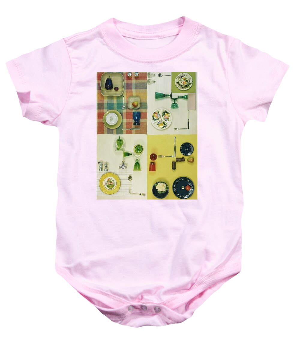 Studio Shot Baby Onesie featuring the photograph Colourful Table Settings by Herbert Matter