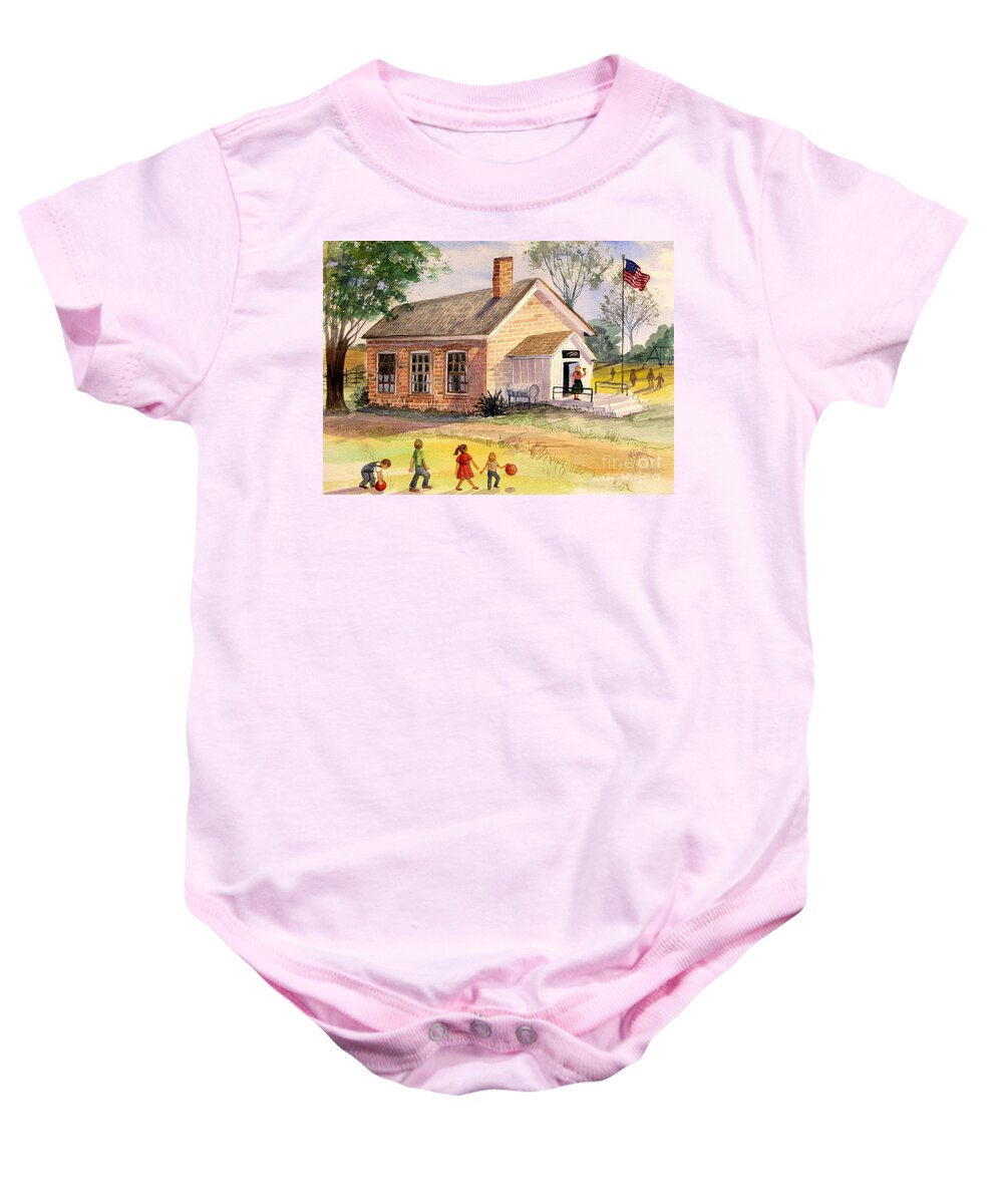 Brick School Baby Onesie featuring the painting Days Gone By by Marilyn Smith