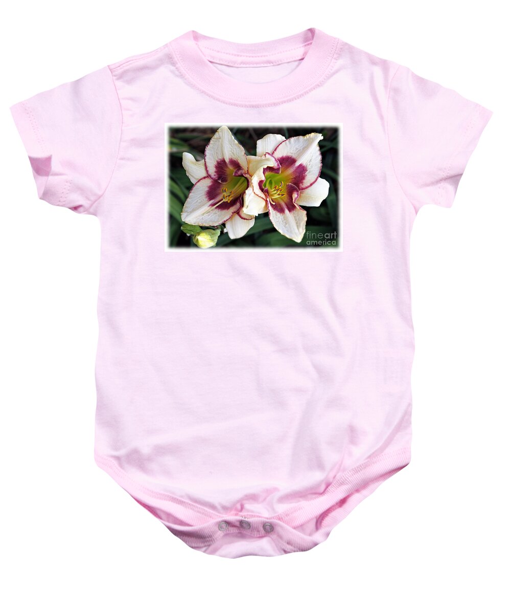 Lilies Baby Onesie featuring the photograph Double the Bloom by Elizabeth Winter
