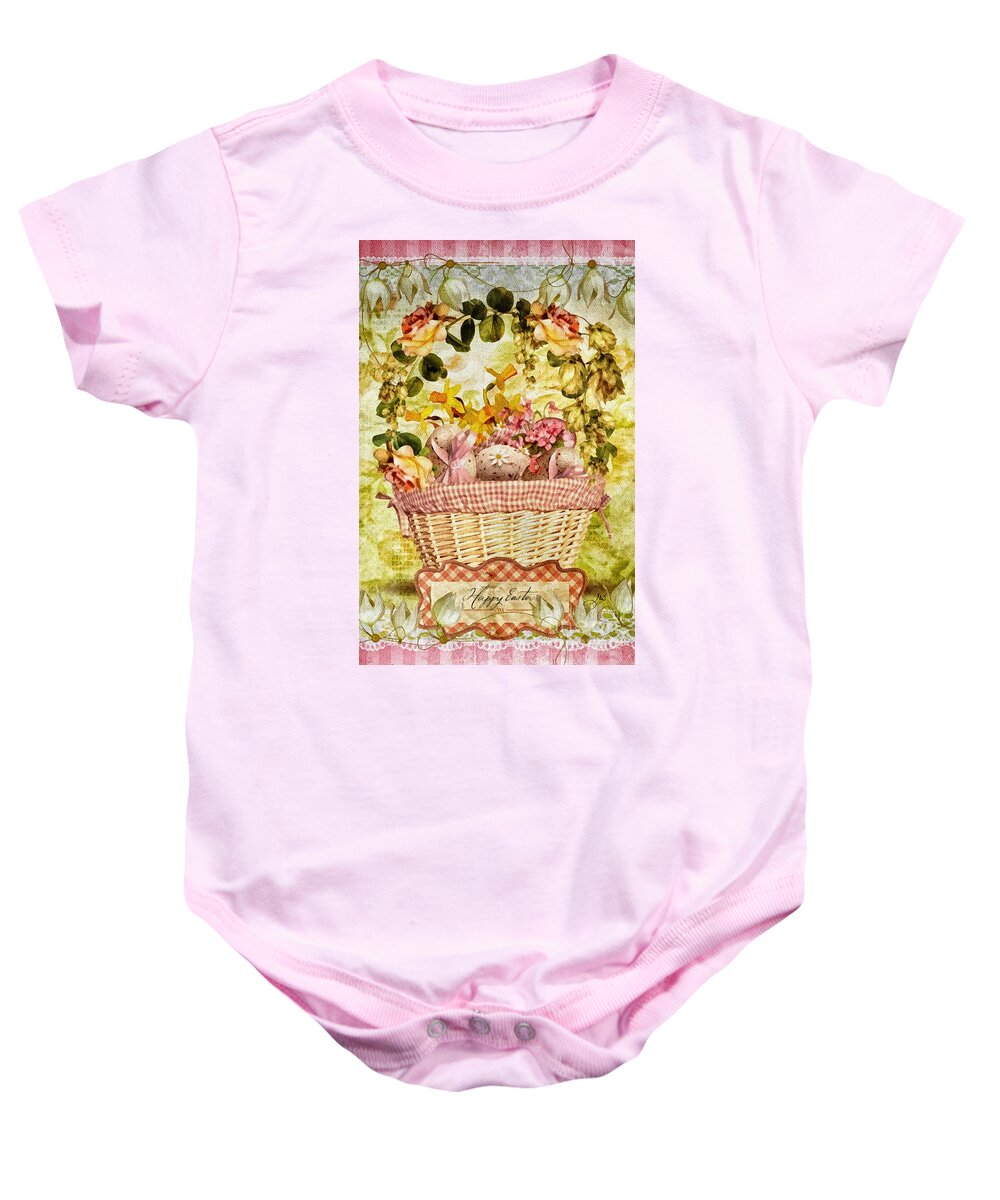 Easter Basket Baby Onesie featuring the mixed media Easter Basket by Mo T