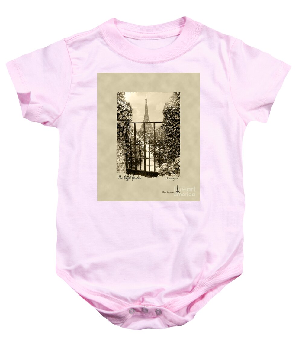 Eiffel Tower Baby Onesie featuring the photograph Eiffel Garden Sepia by Lee Owenby