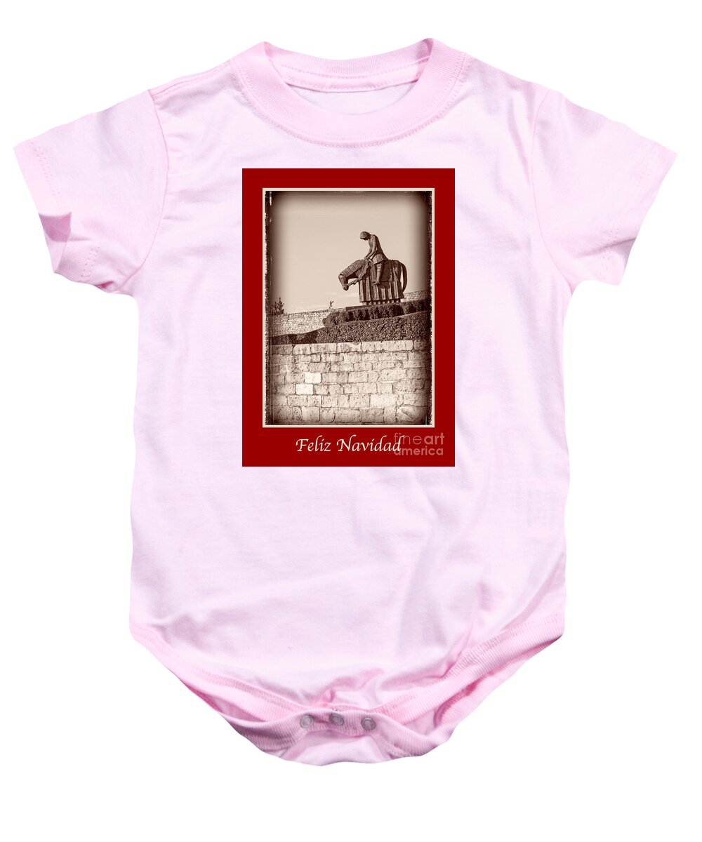 Spanish Baby Onesie featuring the photograph Feliz Navidad with St Francis by Prints of Italy