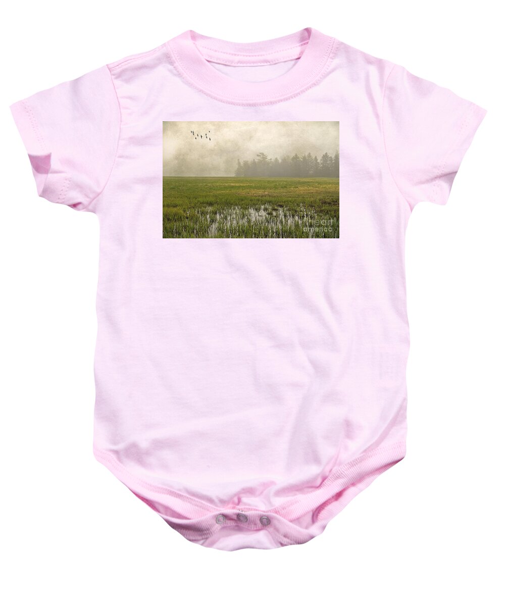 Maine Baby Onesie featuring the photograph Foggy Flying by Karin Pinkham